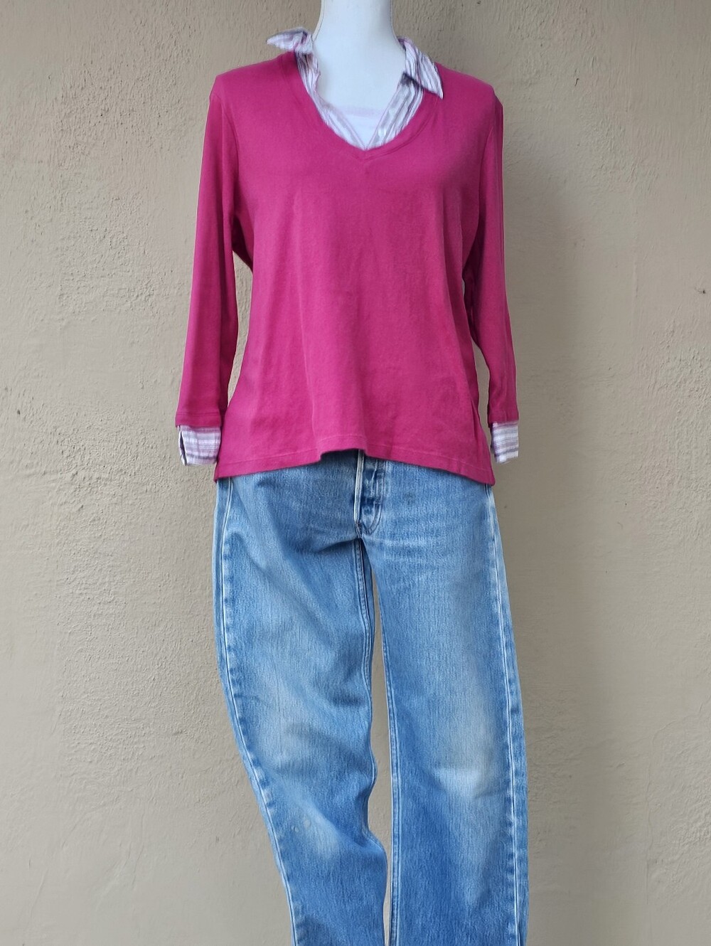 Laura Scott Petite Layered Pink Top W Faux Lace Cami Look Y2K Size L